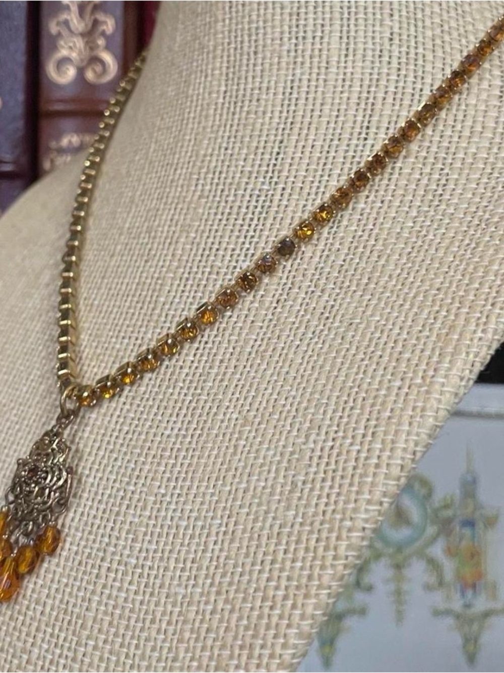 Gold-Tone Amber Crystal Pendant Necklace - Women's Jewelry